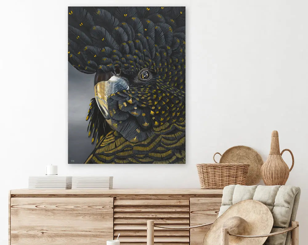 Goldie - Black Cockatoo Print Art by Anne-Marie Bloor