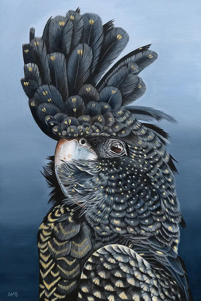Close-up of a colorful parrot with detailed feather patterns on a blue background